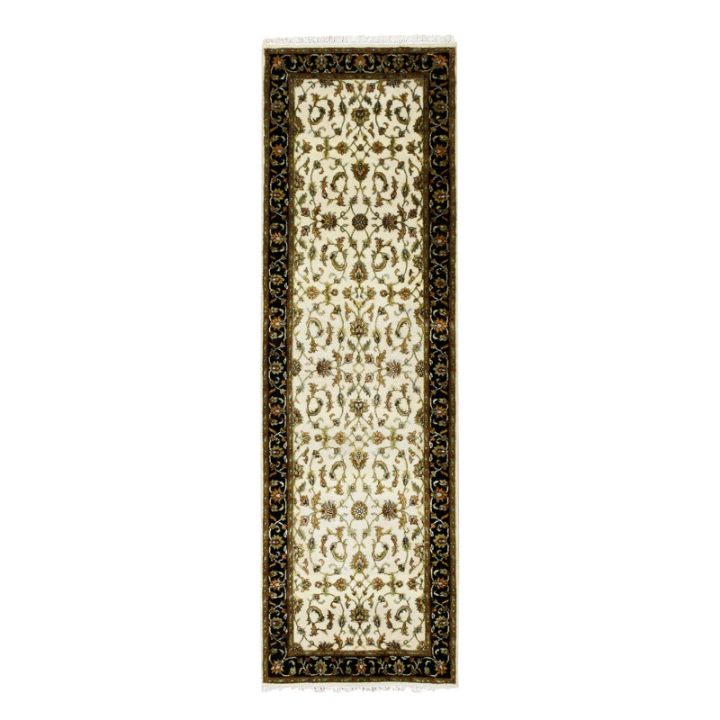 2'6"x8'2" Ivory Hand Knotted Rajasthan All Over Design Wool and Silk Runner Rug F6EC217BD9284E3C88EFCD68CADF1643