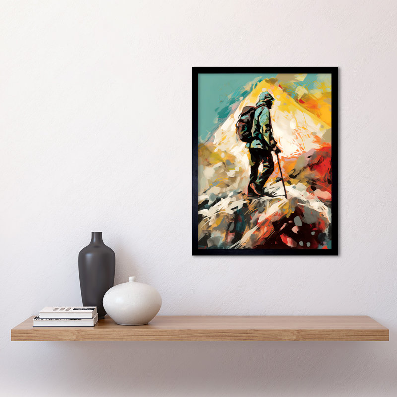 Monongah Hiker Reaching Mountain Peak Modern Oil Painting - Single Picture Frame Print
