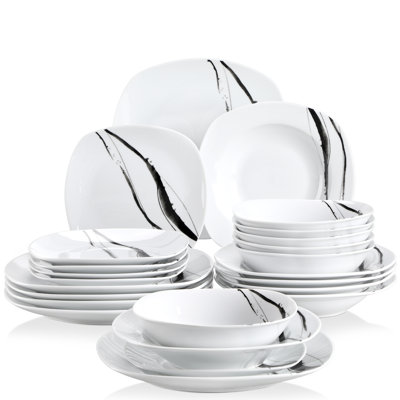 24 Piece Porcelain China Dinnerware Set - Service for 6