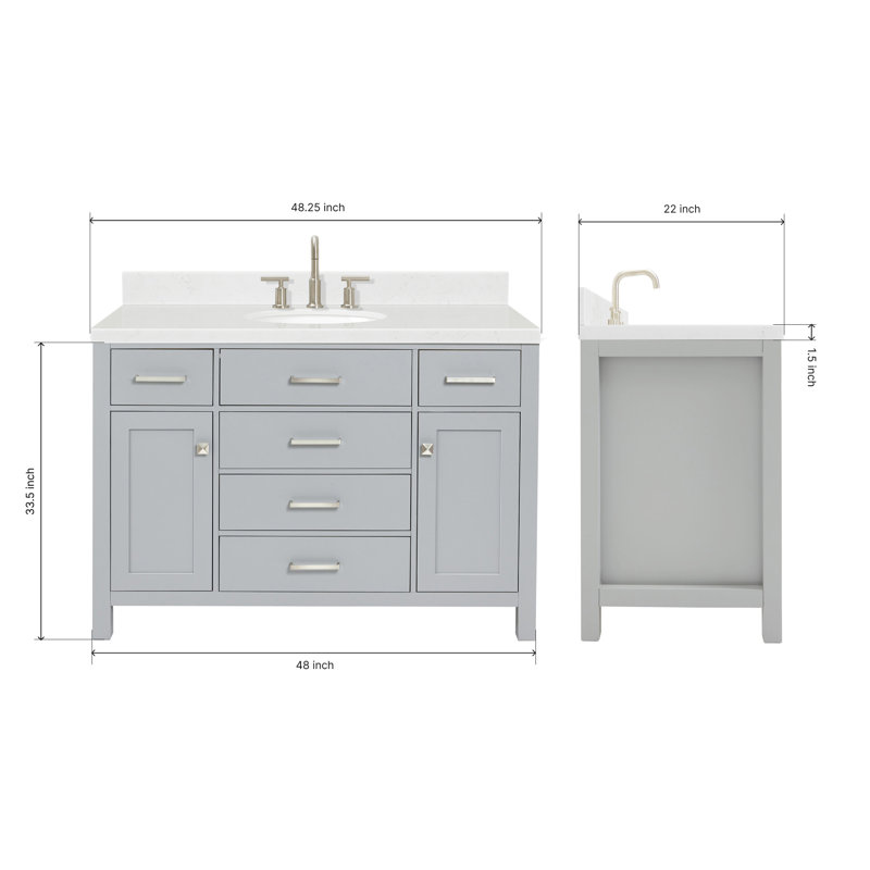 3_ARIEL Bristol 60 Single Sink Bathroom Vanity with Carrara White Quartz, Gray, 48"