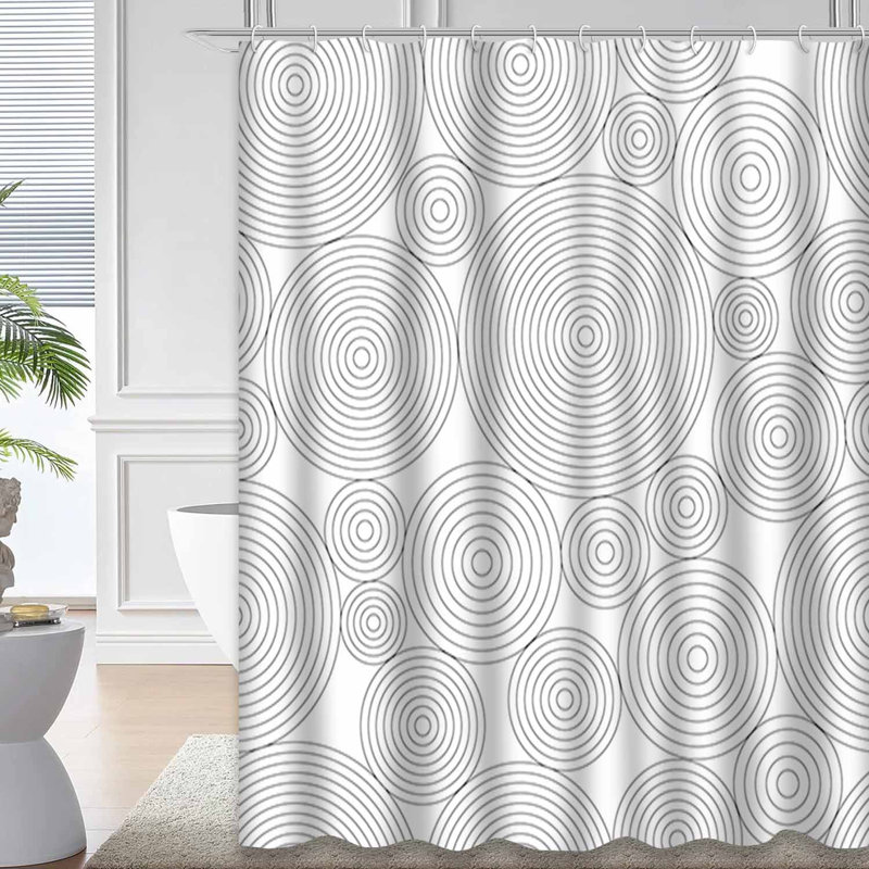 Rideau de douche sans soudure à cercles géométriques abstraits et blancs avec 12 crochets, L 72 po x l 78 po