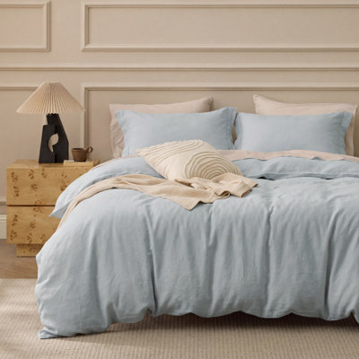 Bedsure 100% Washed Cotton Duvet Cover Queen Set - Minimalist Cotton Beding Set For All Season（set of 3）