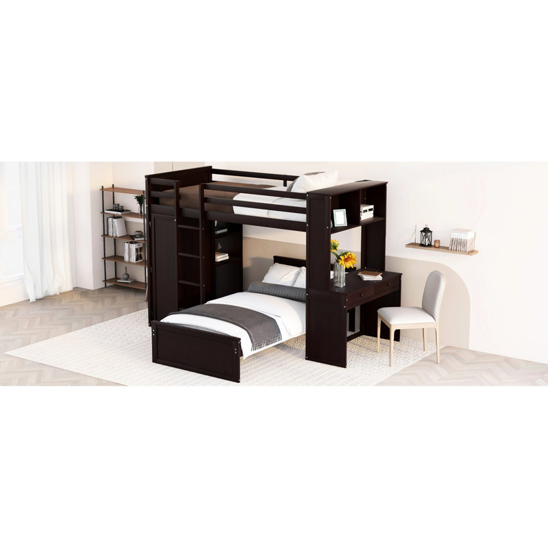 Lit mezzanine en bois massif - Profitez d'une expérience de sommeil de qualité avec lit simple avec garde-robe et espace supplémentaire. Maximisez la fonctionnalité de votre chambre à coucher. Construire