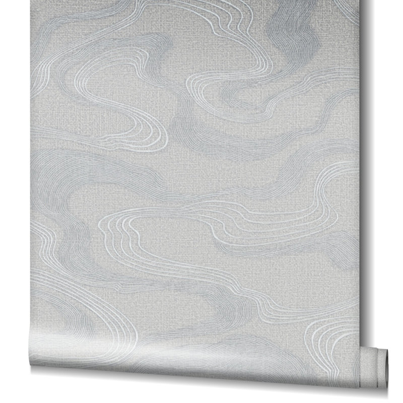 Kumano Pearlescent Abstract Flow Design Wallpaper Roll, Silver