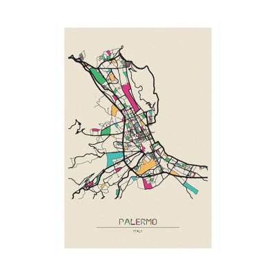 «Palermo, Italy Map» par Ayse Deniz Akerman - impression sur toile tendue