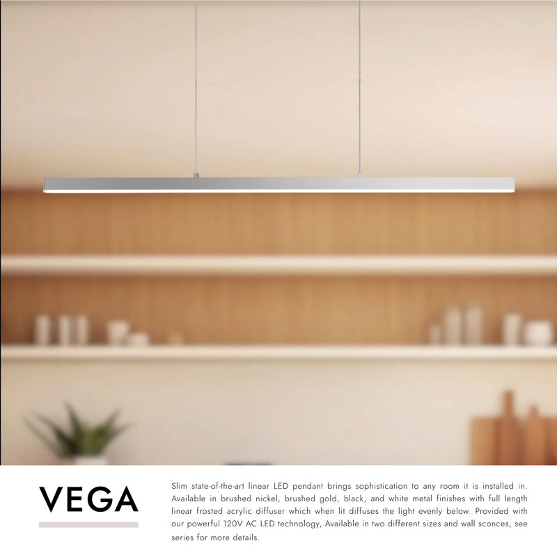 Vega 1 - Light LED Pendant, Brushed Gold, 2700K, 1.5" H x 56" W x 0.75" D