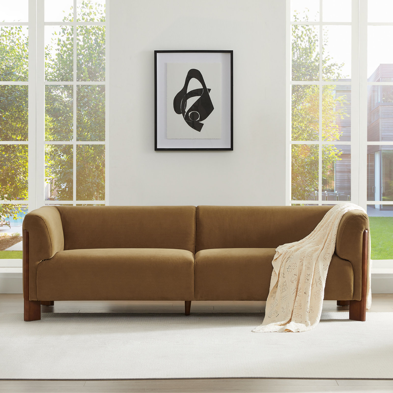 Wanetta 88" Linen Sofa, Soren Ochre Performance Velvet