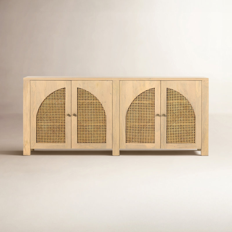 Silfa Cane and Solid Wood Sideboard, Natural Mango, 33"H x 78"W x 18"D