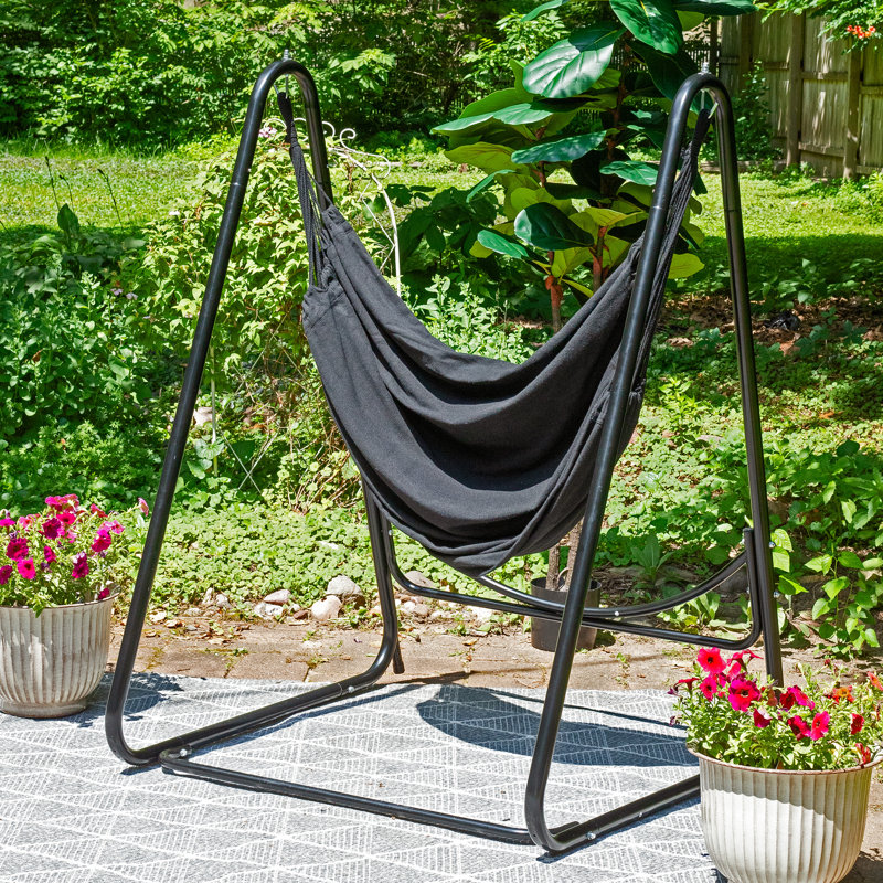 Chaise hamac suspendue avec support en forme de A en acier - noir