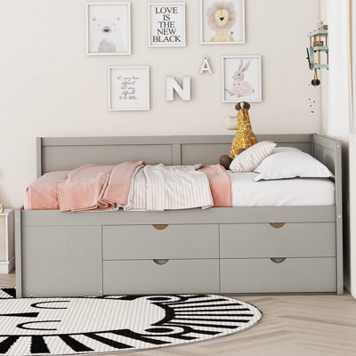 Lit de jour pratique avec tiroirs et tablettes pour un usage domestique polyvalent, idéal pour le rangement dans la chambre à coucher et le confort
