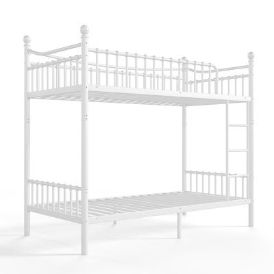 Cadre de lit superposé en métal, lit superposé en métal avec barrière de sécurité incurvée unique et conception convertible, cadre de lit superposé en métal robuste, cadre de lit superposé en tubes ronds, aucun sommier requis, cadre de lit superposé en métal pour adolescents