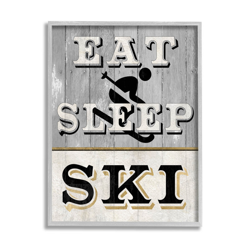 «Eat Sleep Ski», impression giclée sur bois par Livi Finn, H 14 po x l 11 po x P 1,5 po, Estampe numérique Farmhouse
