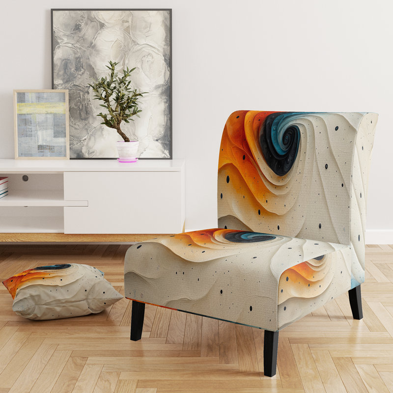 White Stained Glass Floral - Velvet Upholstered Floral Slipper Chair, Beige/Orange