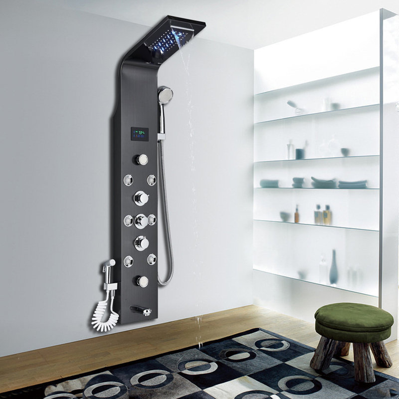 Shower Panel Tower System,7-Function Shower Wall Panel, LED Rain Waterfall Shower Column Head,Shower Tower Panel With full Body Shower System Tub Shower With Bidet