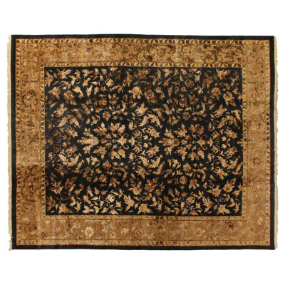 Museum Kashan hand-knotted Wool/Silk Black/Gold Area Rug