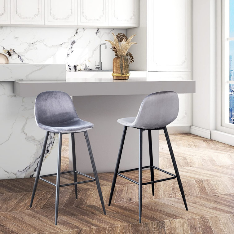 Bar Height Bar Stools Set Of 2, 30 Inches Velvet Barstool Modern Counter Bar Height Chair With Back