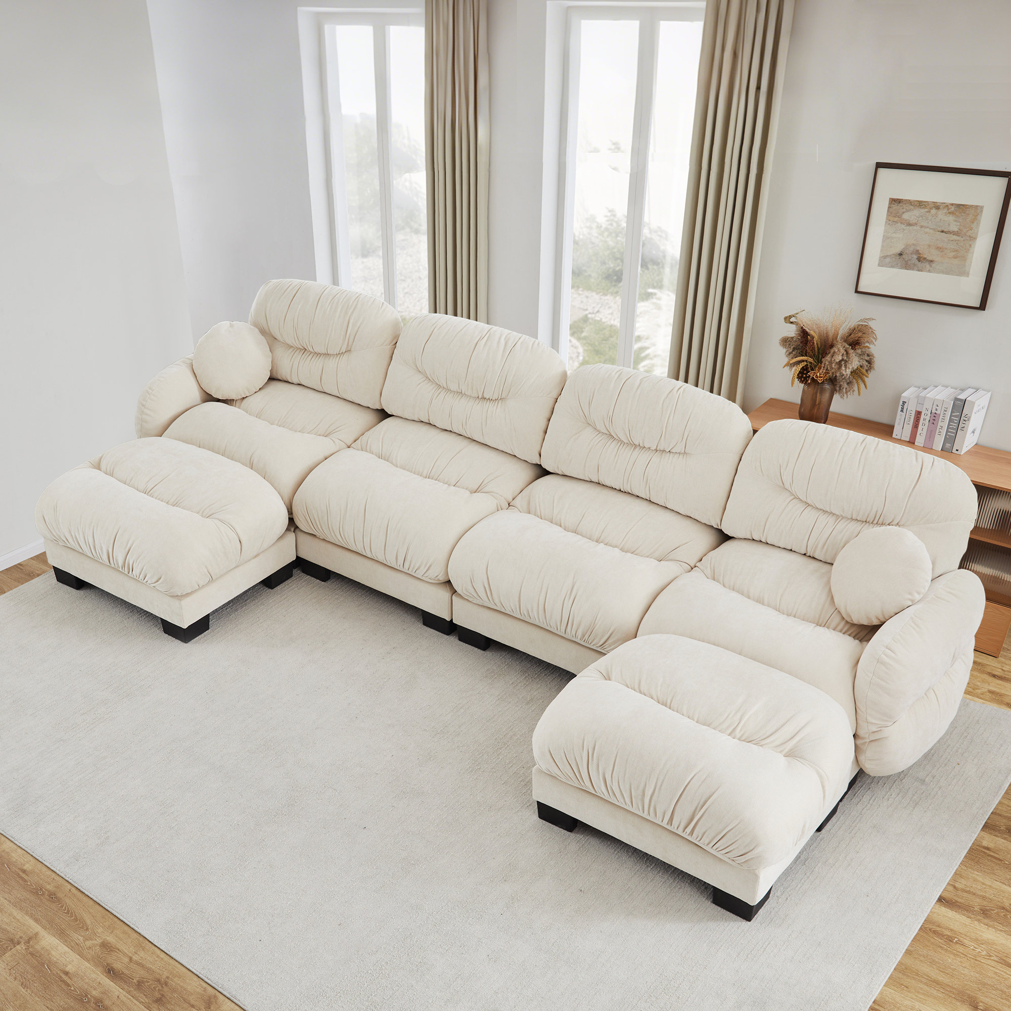 Latitude Run® Pleated Design Cozy Chenille Fabric 4 Seater Modular Sofa ...
