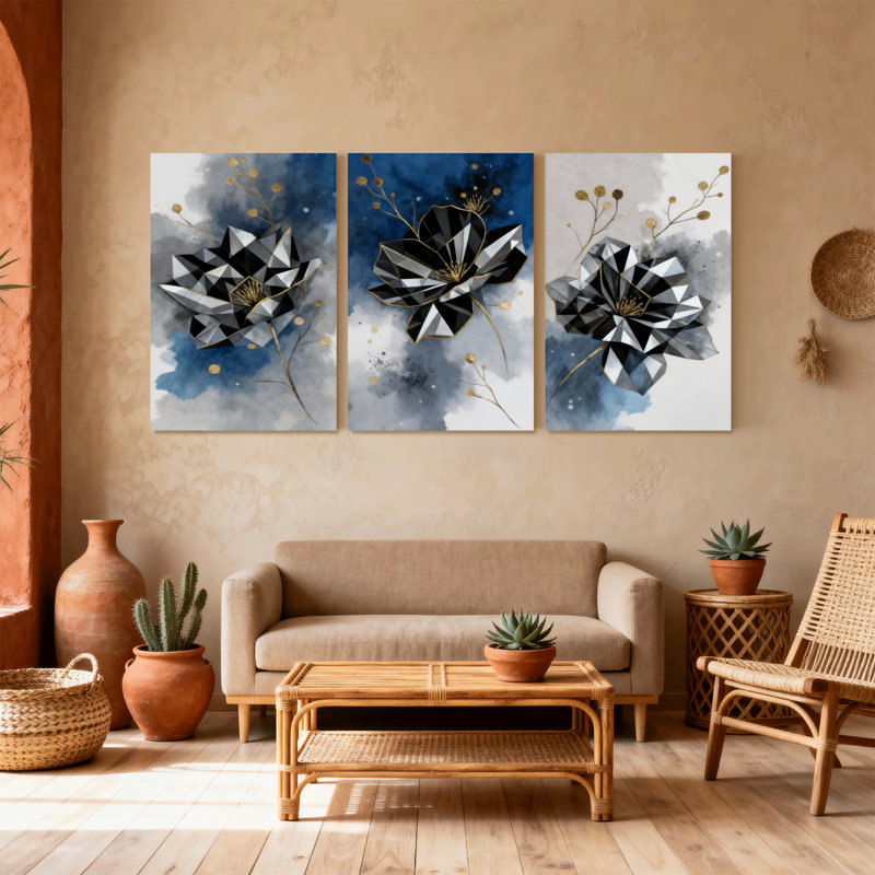 Plantes et fleurs, ensemble de 3 reproductions d'art sur toile, H 36 po x l 72 po