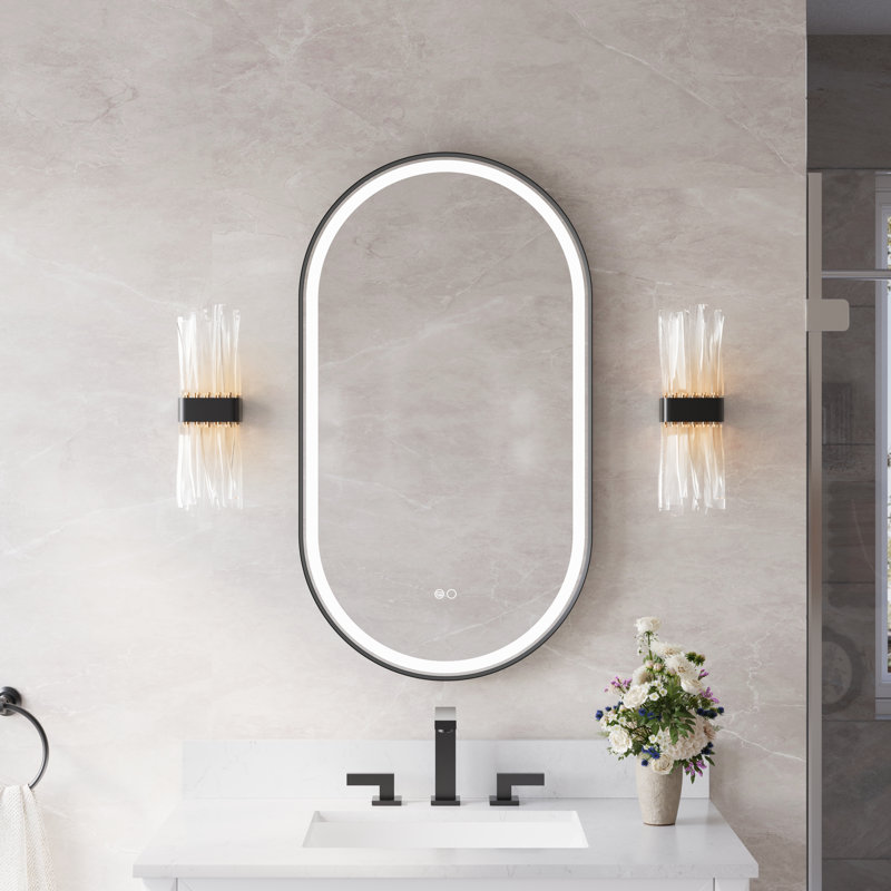 Lainy  Wall Mounted Bathroom Framed LED Mirror With Memory Function, 36" x 20", Matte Black