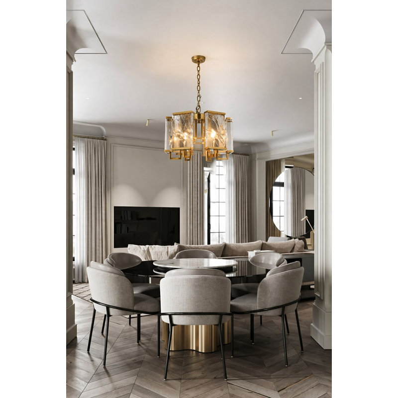 Lustre 6 lumières Jennette avec plaques en cristal transparent, Laiton