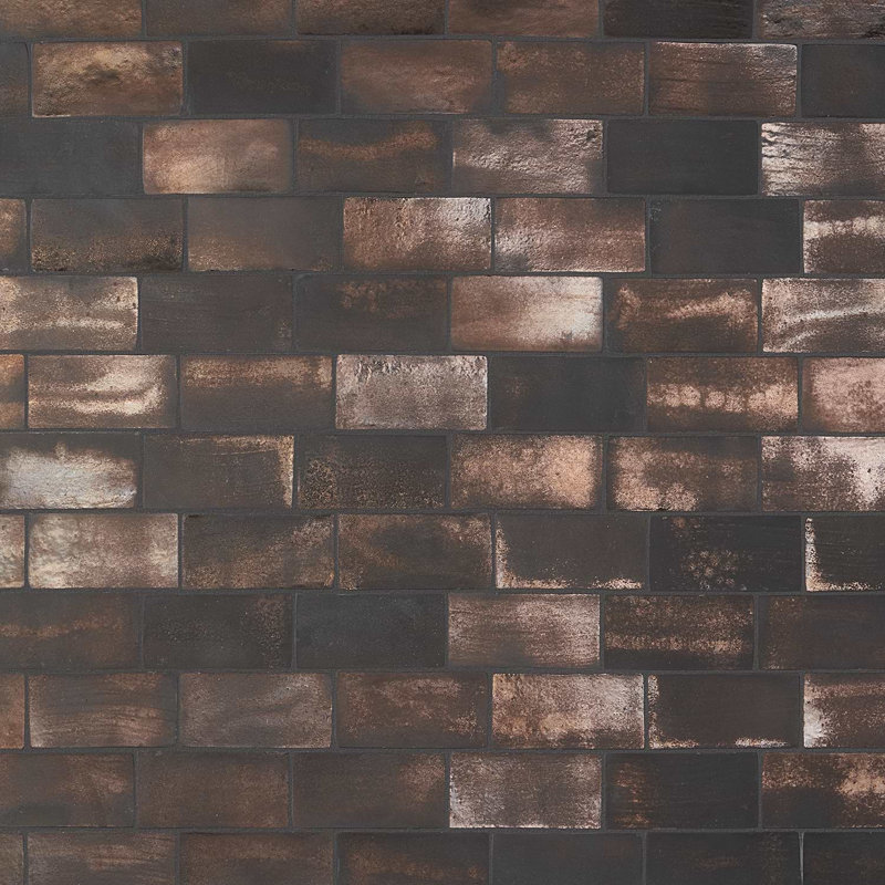 Emery 4x8 Handmade Crackled Matte Terracotta Subway Tile, Bronze Brown
