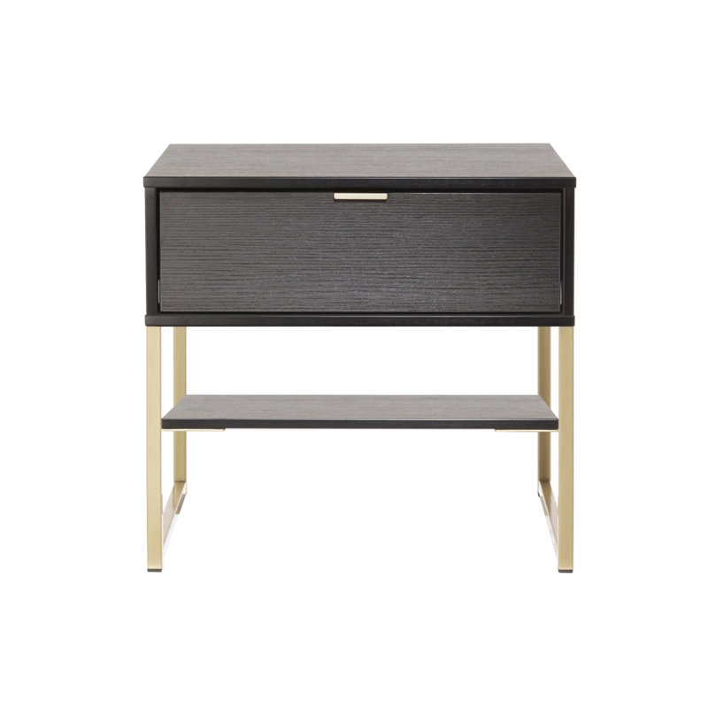 Diego Fully Assembled Diego - Gold Sleigh (J) 1 Drawer 1 Shelf Side Table, Black