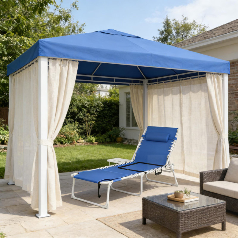 Patio Folding Chaise Lounge Chair With Face Hole And Side Table, Blue