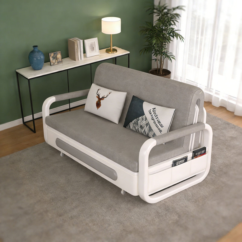 2 Seater Pull Out Sofa Bed Settee with Storage, 3-in-1 Convertible Sleeper Chair Guest Bed for Adults, Living Room or Bedroom, Small Spaces, Easy Assembly, Grey