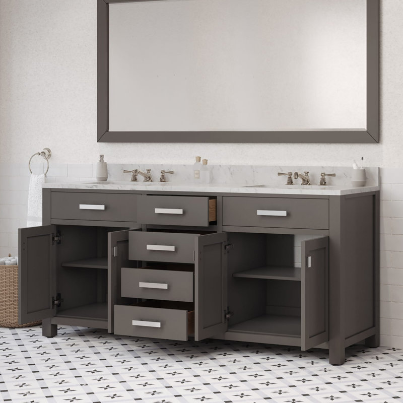 Ensemble de meuble-lavabo double 72 po Minnetrista, Gris, Chrome
