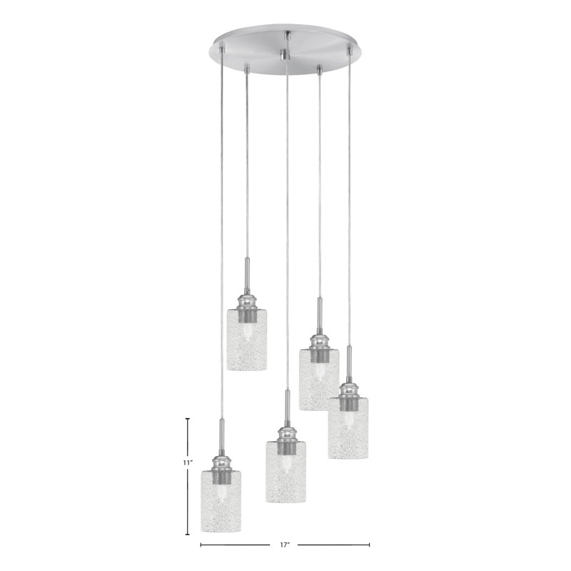 Luminaire suspendu grappe 5 lumières avec verre 4 po Edge, Nickel brossé