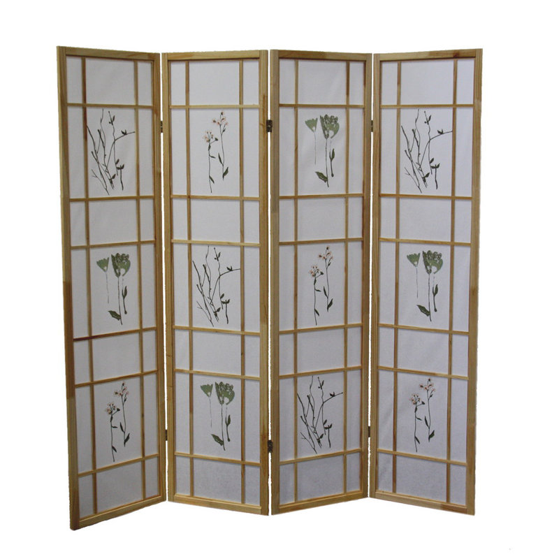 Ornement à 4 cloisons de 70 po de hauteur en bois naturel de style asiatique, Natural