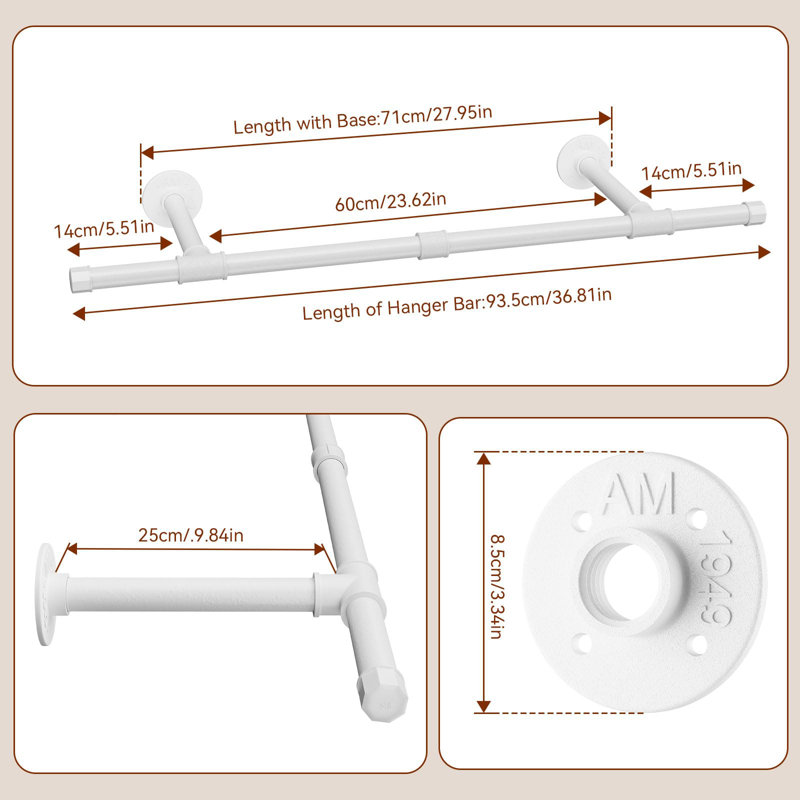 93.5cm Wall Mounted Clothes Rack, White