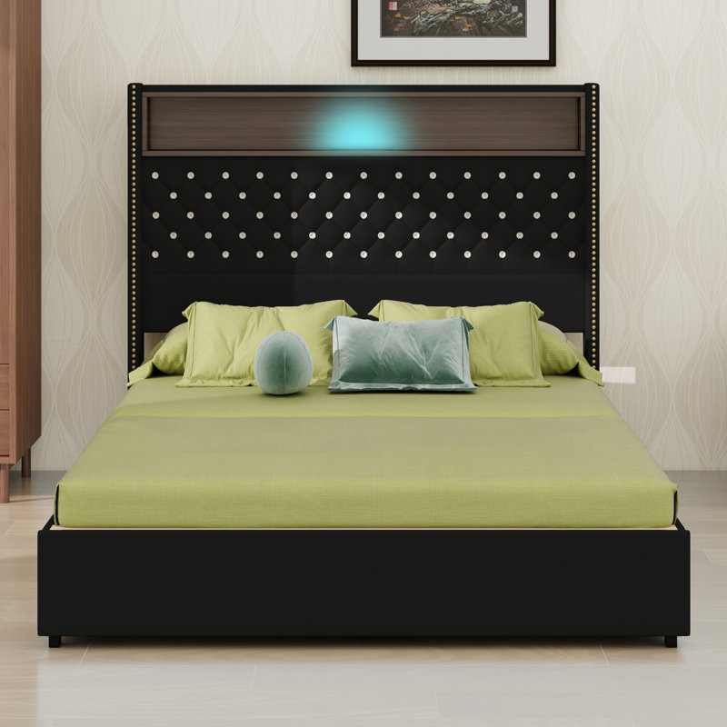 Platform Bed with Headboard Featuring, USB Port, Full / Double