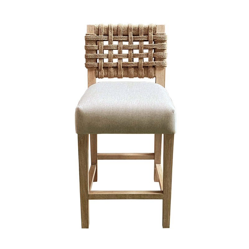 Balyeet Upholstered Counter Stool with Solid Wood Frame, New White Wash