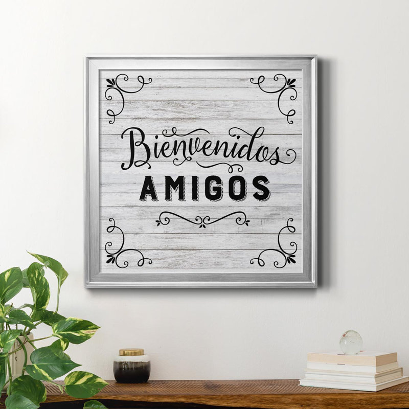 Bienvenidos - Reproduction d'art textuel sur toile encadrée, Argent, H 30,5 po x l 30,5 po x P 1,5 po