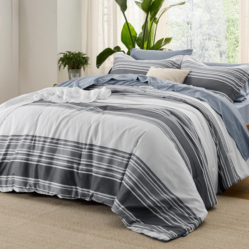 Bedsure Striped Bed In A Bag Comforter Set, Queen Comforter + 6 Additional Pieces