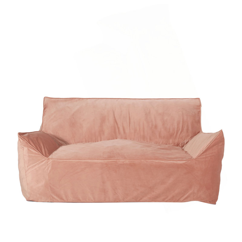 Fila Velveteen 2 Seater Oversized Bean Bag Chair With Armrests, 32" H x 60" W x 40" D, Pink Velvet