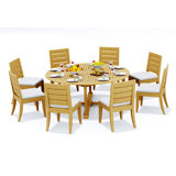 8 Seats 9 Pcs Grade-A Teak Wood Dining Set: 72" Round Table And 8 Atnas Armless Chairs #11AT1700