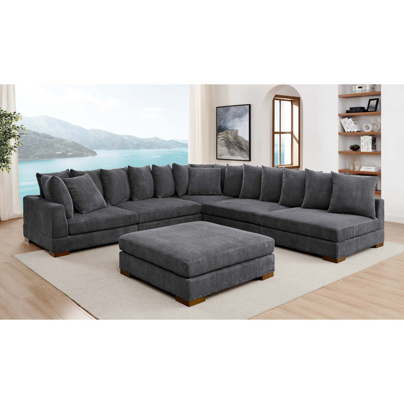 Canapé-lit modulaire à large assise en velours côtelé, Gris foncé