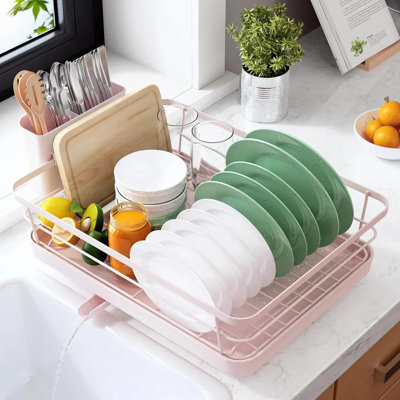 Stainless Steel Dish Rack For Kitchen Sink – Countertop Space Saving Drying Rack With Cutlery Holder And Drainboard, 12″w X 15.5″l, Rust‑proof