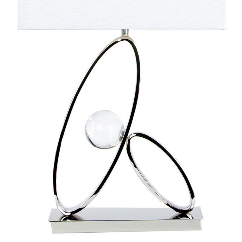 Modern White Linen Table Lamp with Chrome Finish
