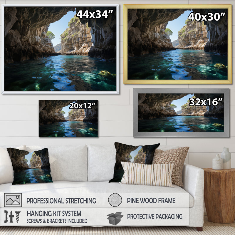 Greece Zakynthos Secrets III - Landscapes Wall Decor, H 30 po x l 40 po x P 1,5 po, Cadre flottant doré