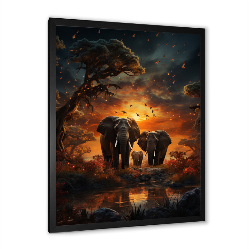 «Surrayah African Celestial Safari III», reproduction sur toile, Cadre photo noir simple, H 44 po x l 34 po x P 1,5 po