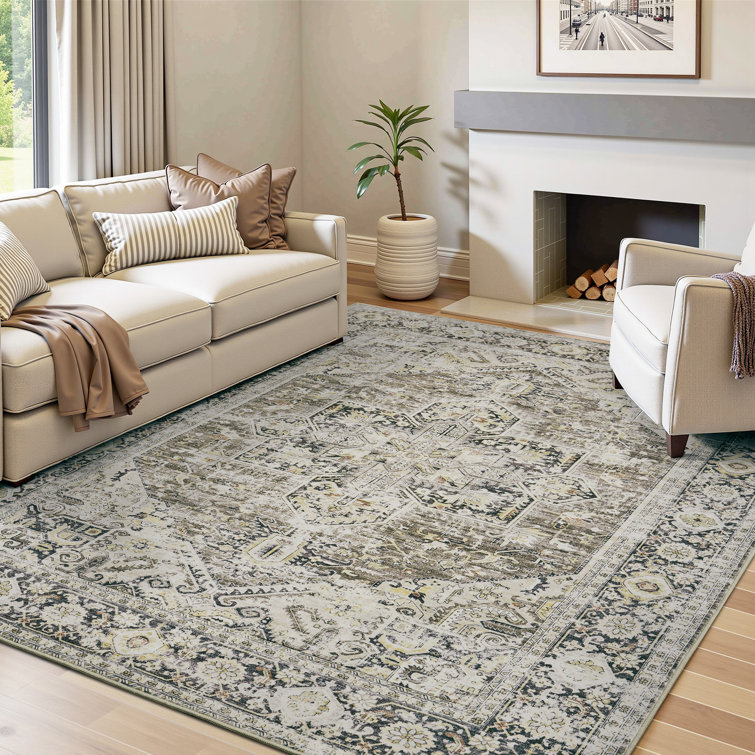 Oriental Machine Washable Brown/Yellow Non-Slip Area Rug