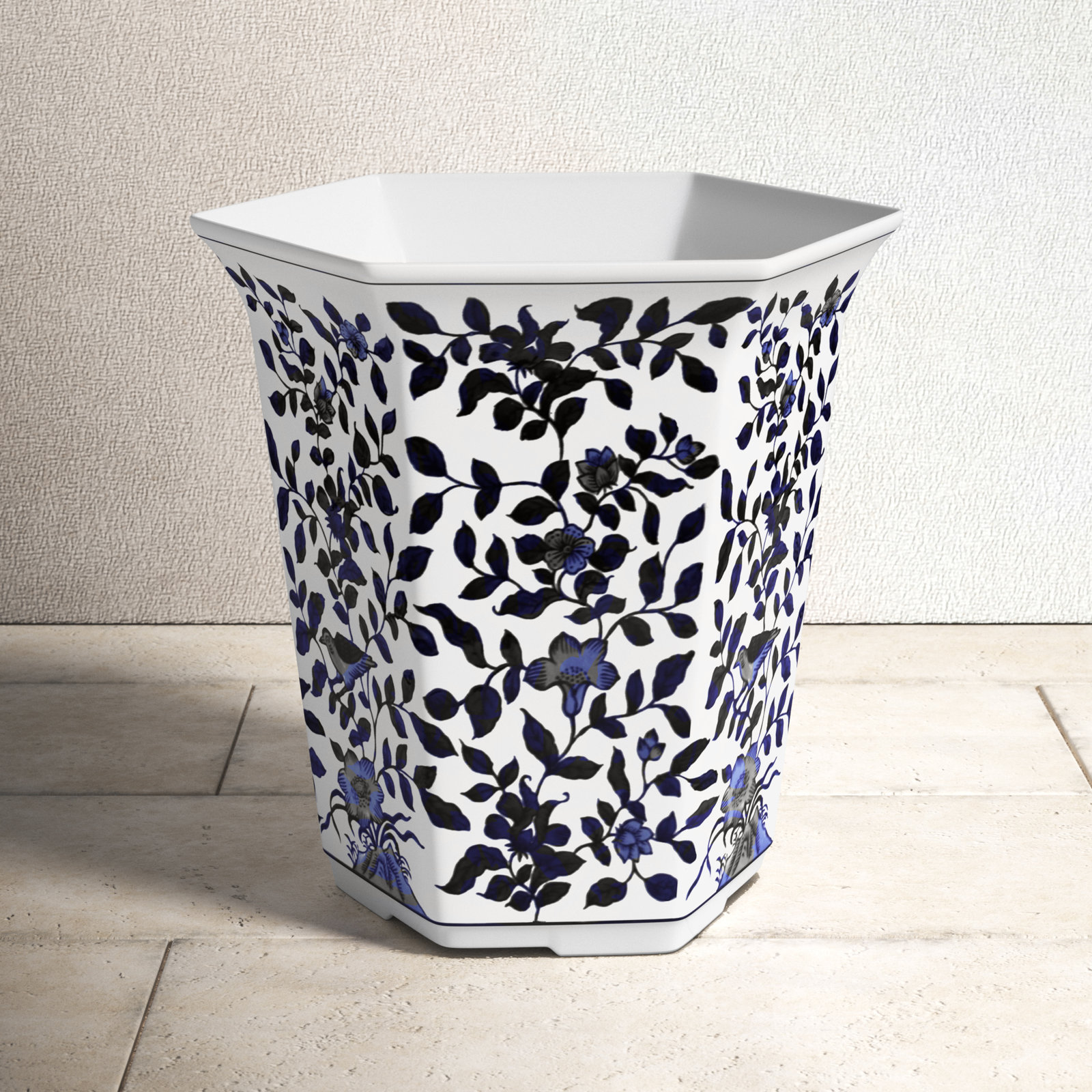 Blue Garden Ceramic Pot Planter, 14'' H x 13.5'' W x 15'' D
