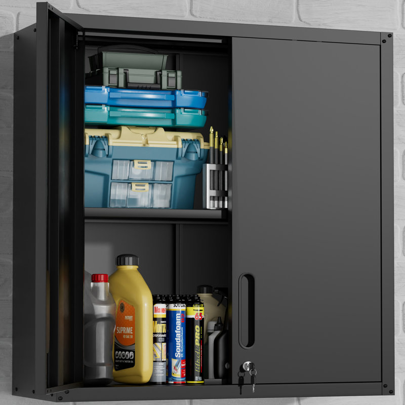 Makeace 29.5'' Metal Wall Garage Storage Cabinet with Adjustable Shelf,Durable Tool Cabinet, Black
