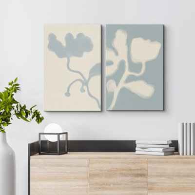 «Minimalist Blue Botanical Shadow», reproduction d'art sur toile, ensemble de 2 - décor moderne neutre pour salle de bain ou couloir