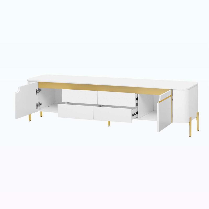 Console de 74,8 po pour téléviseur de 80 po ou moins, Blanc / Doré, Blanc
