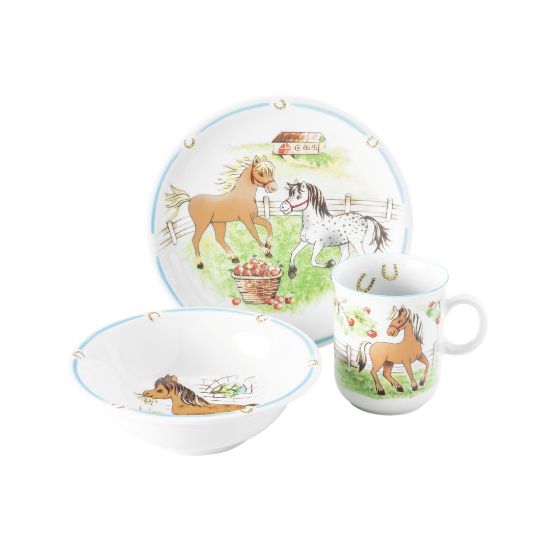 Brambly Cottage Kinder-Set 3-tlg. Mein Pony, Geschirr, Teller, Schüssel, Becher, Porzellan, Bunt