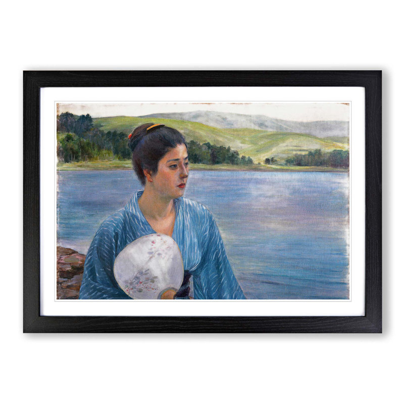 Lady with a Fan by Kuroda Seiki - Picture Frame Painting Print on MDF, Black Framed, 48cm H x 65cm W x 2cm D